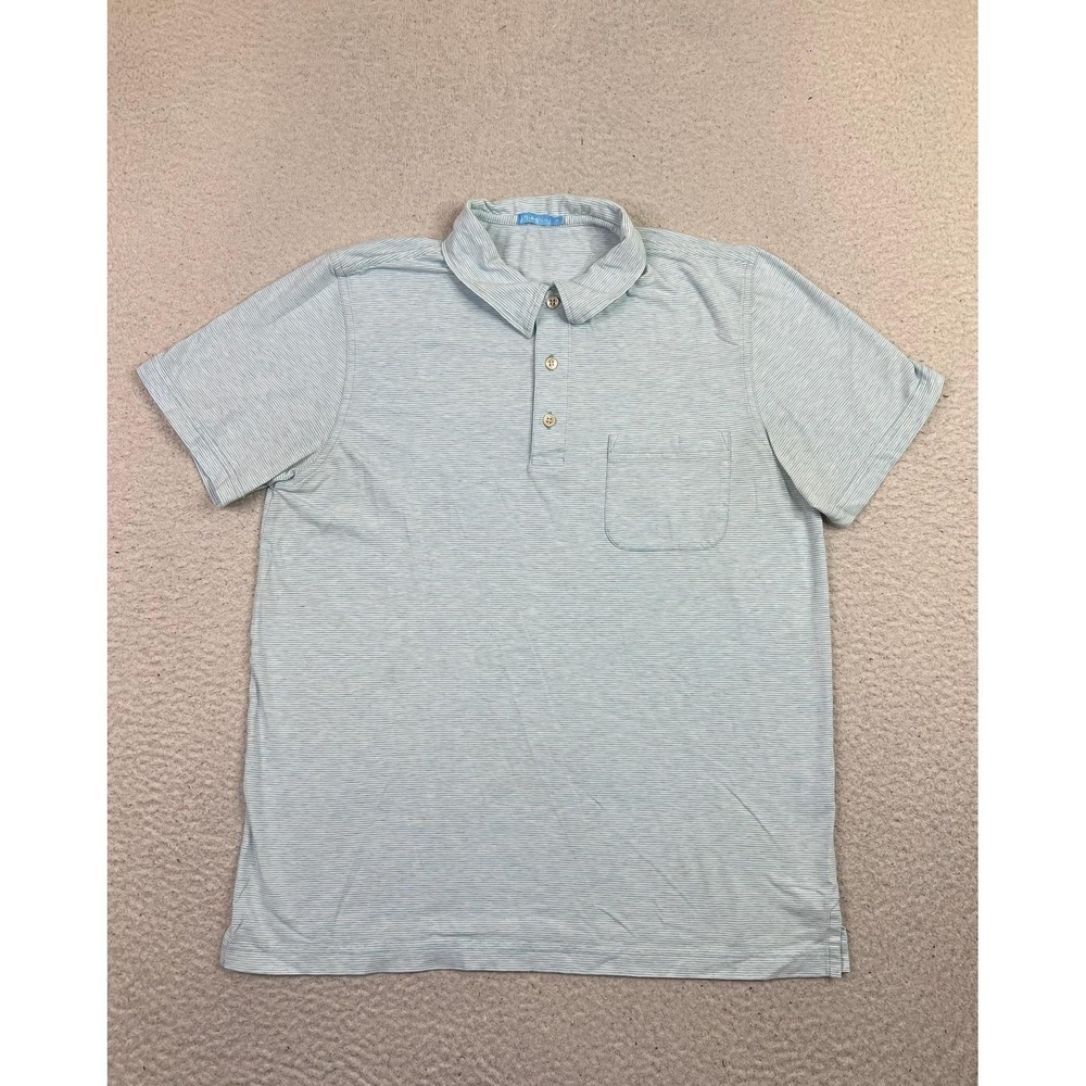 J. McLaughlin Polo Shirt Mens Medium Blue Striped Short‎ Sleeve Pima Cotton